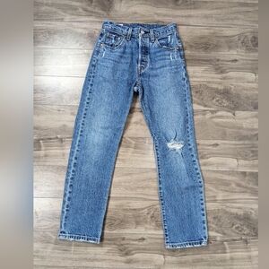 Levi's 501 Jeans Blue Ankle Length Slim Straight Size 23x26